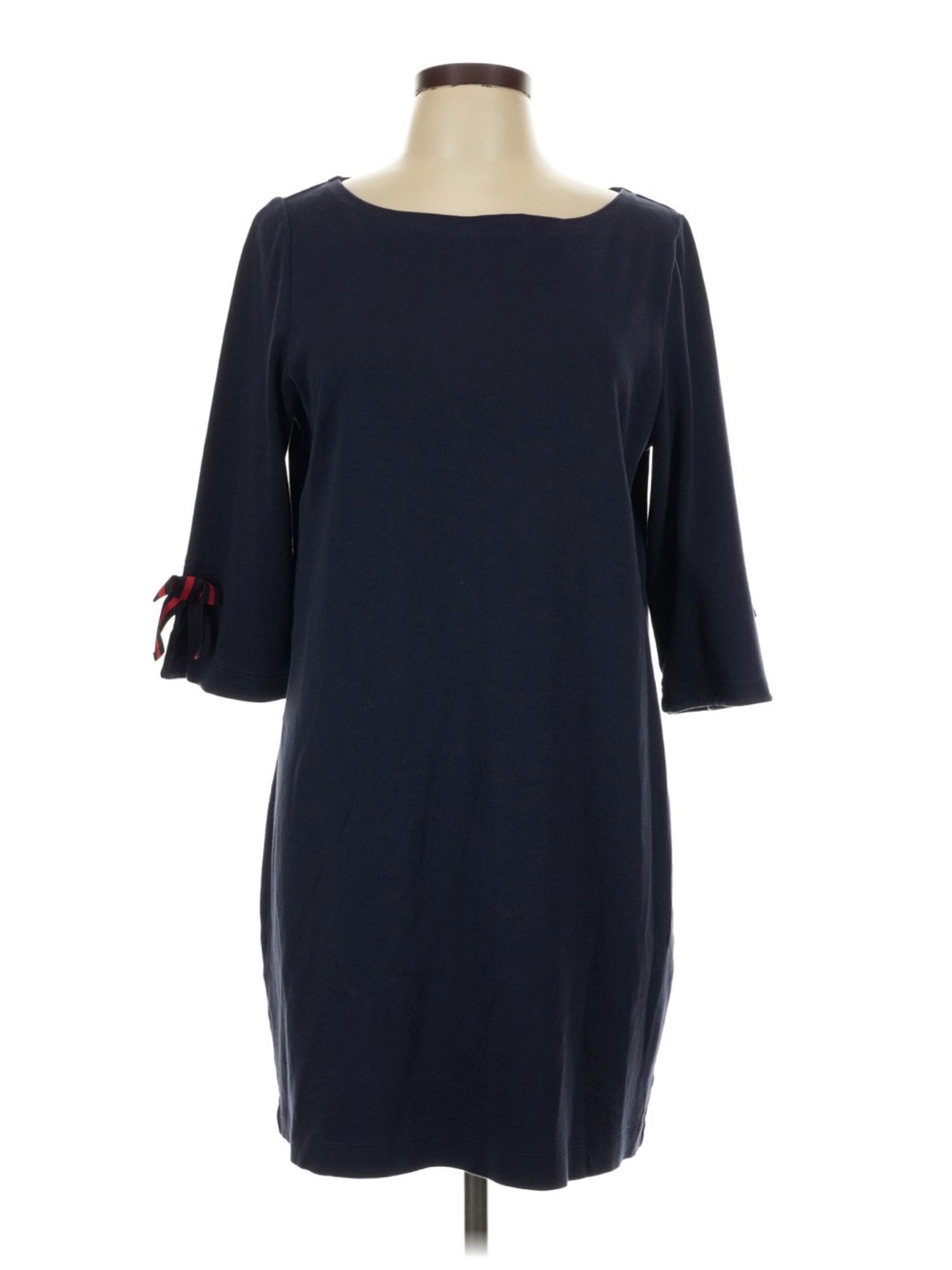 Talbots Navy Shift Dress with Red Bow Cuff